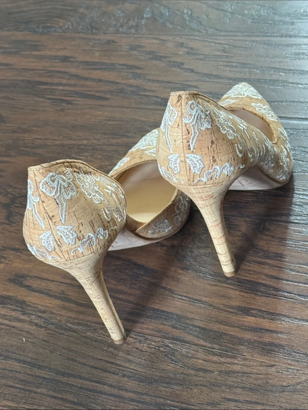 Jessica Simpson Tan Embroidered Pointed-Toe Stiletto Heels
